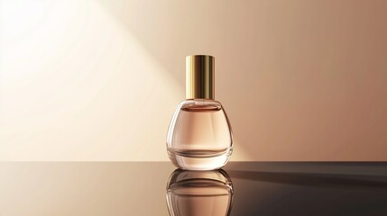 Naklejka premium Elegant Glass Perfume Bottle Displayed Against a Soft Background in Warm Light