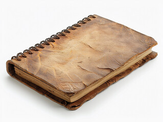 Handcrafted Brown Leather Spiral Bound Notebook on White Background With Natural Texture and Rustic Appeal