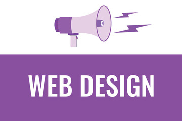 web design button, banner, label, template for website. web design text with colorful megaphone icon
