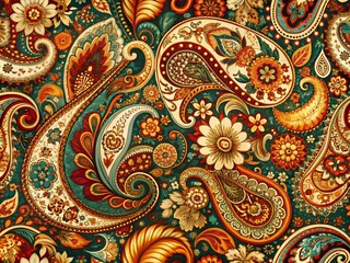 Ornate vintage paisley seamless pattern, floral swirls on intricate decor background