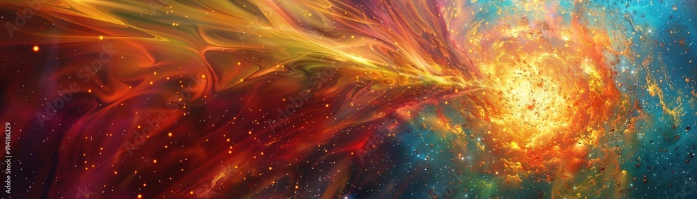Aufkleber A vibrant cosmic explosion showcases a blend of colors in a swirling galaxy, representing energy and creation in the universe.