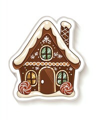 Cute cartoon gingerbread house with candy canes isolated on white background.