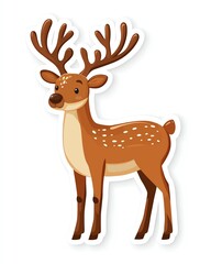 Fototapeta premium Cute cartoon illustration of a brown deer with antlers.