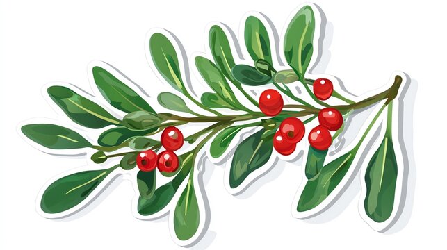 A sprig of holly with red berries and green leaves, isolated on white.