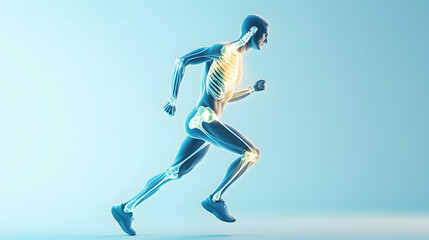 Illustration runner orthopedic x-ray interface overlay showing detailed views of bones and joints emphasizing precision and advanced medical technology