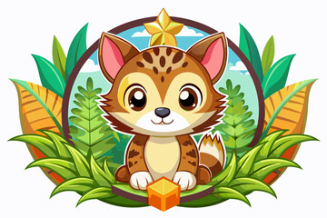 Adorable Cartoon Animal with Jungle Background