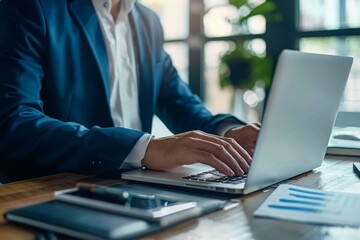 Cropped hands of businessman typing on laptop keyboard