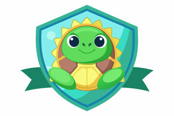 Cartoon Turtle Inside a Green Shield with a Banner