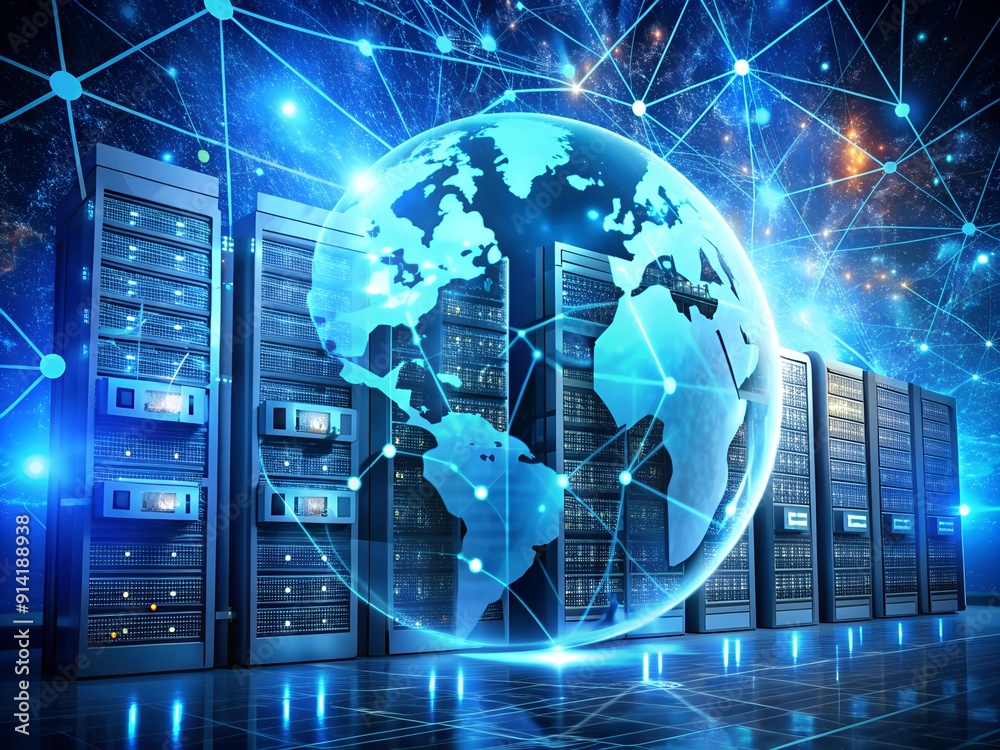 Wall mural the world is floating in the digital universe. the concept of protecting global network data.