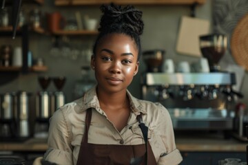 Fototapeta premium Portrait of a young African American female barista