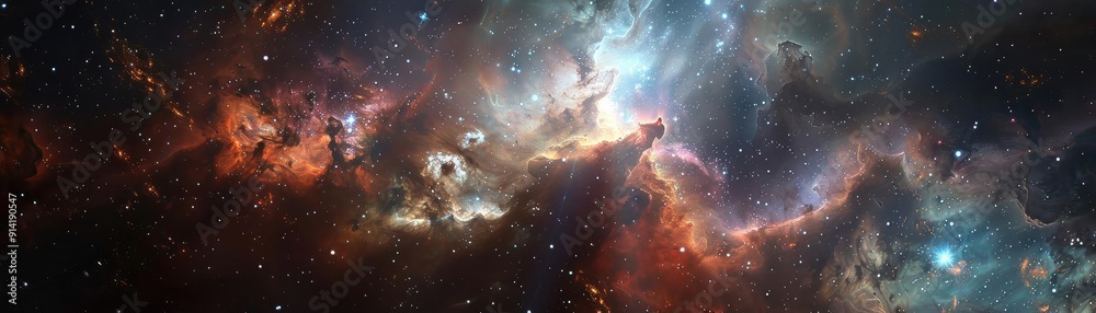 Poster a breathtaking view of a colorful nebula in deep space, showcasing vibrant cosmic gases and star for