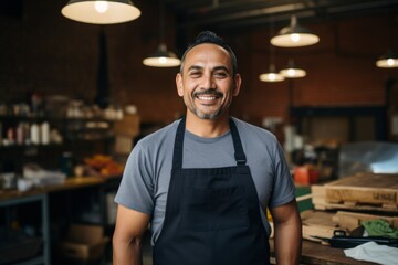 Smiling portrait of a middle aged car mechanic in workshop