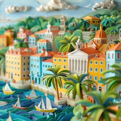 Fototapeta premium Origami Paper Illustration of Split, Croatia Embankment