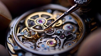 Precision watchmaker assembling intricate timepiece gears