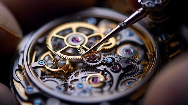 Precision watchmaker assembling intricate timepiece gears