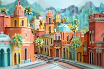 Fototapeta premium Origami Paper Illustration of Monterrey's Barrio Antiguo
