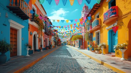 Origami Paper Illustration of Zimap&aacute;n Street with Festive Decorations

