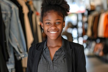 Fototapeta premium Young adult african american female retail sales associate