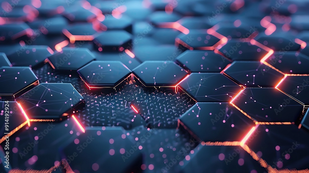 Poster futuristic hexagonal pattern with glowing edges and a dark background. perfect for technology and di