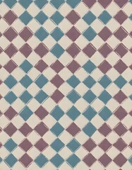 Geometric pattern featuring squares in shades of blue, purple, and white arranged in a symmetrical grid, creating a visually appealing design, Generative AI.