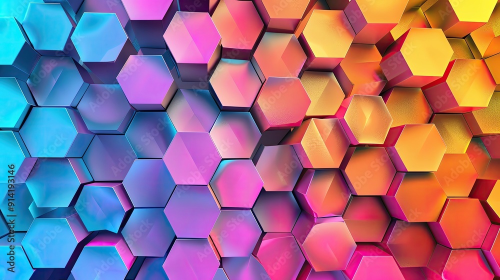Poster colorful hexagonal patterns create a vibrant and dynamic background, showcasing a blend of modern de