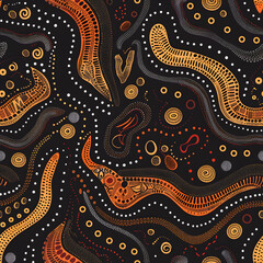 Aboriginal style art pattern Illustration, a tiled pattern with graphic hand draw, matte color