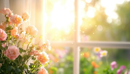 Pink roses in a bouquet with a soft, blurred background.
