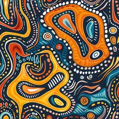 Aboriginal style art pattern Illustration, a tiled pattern with graphic hand draw, matte color