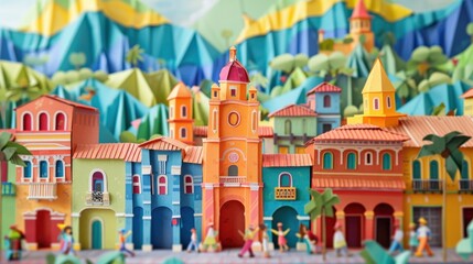 Obraz premium Origami Paper Town of La Candelaria, Bogota, Colombia