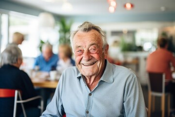 Fototapeta premium Smiling portrait of a senior Caucasian man in nursing home