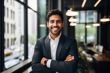 Fototapeta premium Portrait of a smiling young businessman in office