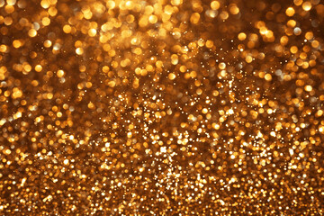 Golden glitter festive bokeh background, abstract defocused texture. Holiday lights