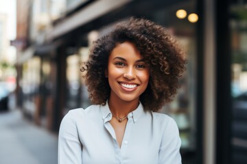 Obraz premium Smiling portrait of a young African American businesswoman