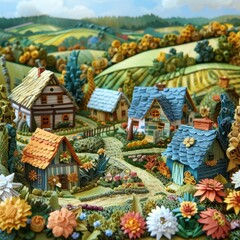 Fototapeta premium Origami Paper Town of Kashubian Village, Poland