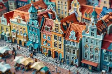 Origami Paper Town of Central Square in Poznan, Poland


