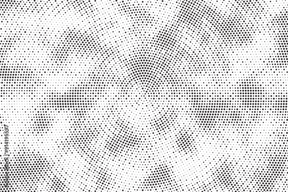Poster Radial halftone pattern texture. Vector black and white radial dot gradient background for retro, vintage wallpaper graphic effect. Monochrome pop art dot overlay for poster vector illustration.