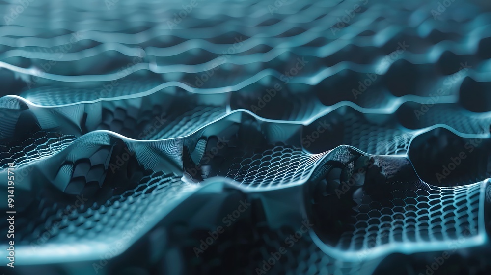 Poster close-up view of textured surface with abstract pattern, showcasing waves and reflections in a cool 