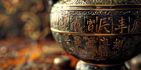Ancient Alphabet: A beautifully ornate vase showcasing Mongolian script characters.