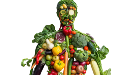 A human fit figure made of various healthy vegetables 