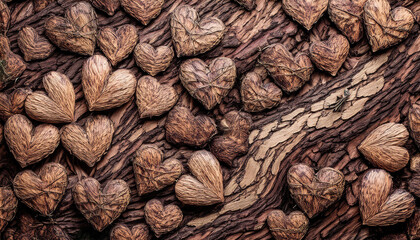 Obraz premium Tekstura drewno, deseń serca, tapeta generative ai 