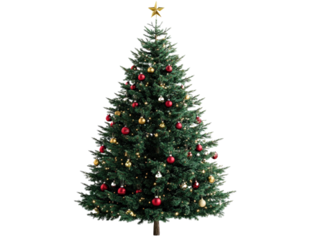 A Christmas tree isolated on white transparent background