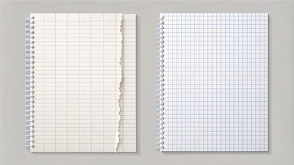 Set of vector realistic illustrations of a torn sheet of paper from a workbook, office utility block notes