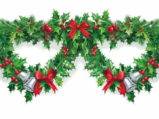 Green Garland Border with Silver Bells and Red Bows

