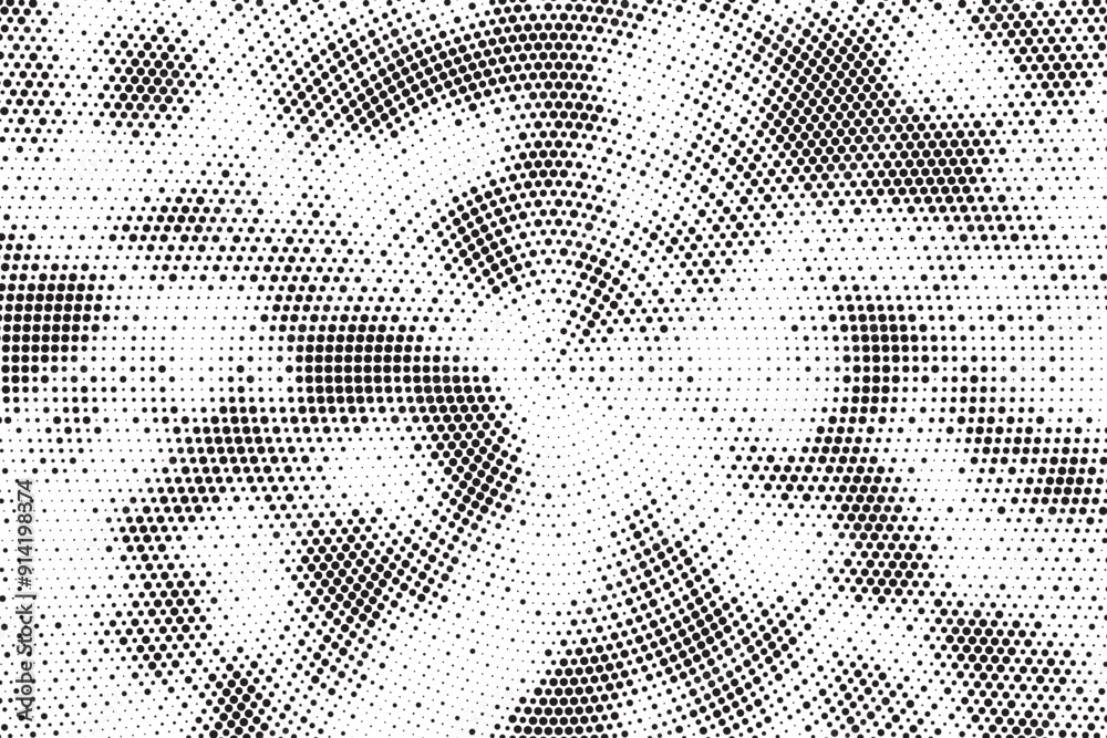 Poster Radial halftone pattern texture. Vector black and white radial dot gradient background for retro, vintage wallpaper graphic effect. Monochrome pop art dot overlay for poster vector illustration.