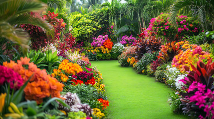 Fototapeta premium A lush garden filled with a variety of colorful flowers in full bloom 