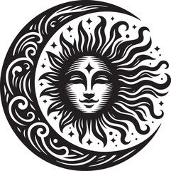 Sun silhouette vector isolated on white background