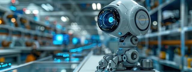 Fototapeta premium Future industrial scenes, artificial intelligence and robotics help industries. machines create things. production lines. Innovations concept. banner