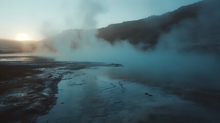 Obraz premium Misty Morning Landscape with Sun