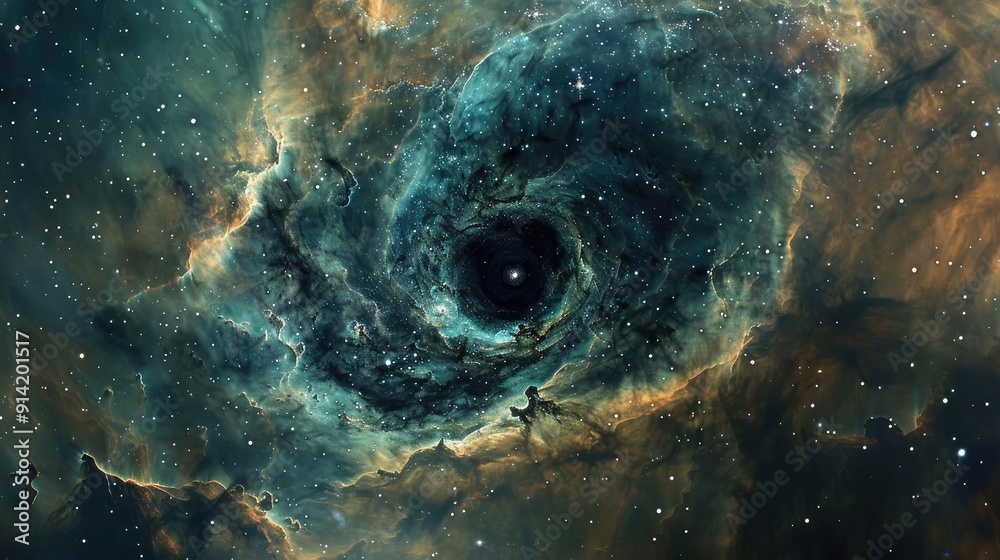 Poster Stunning image of a deep space nebula showcasing vibrant colors and intricate details in the cosmos. Ideal for space enthusiasts and educational use.