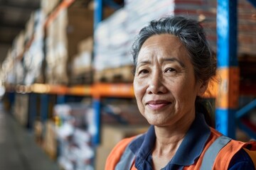 Portrait of a smiling middle aged female warehouse worker